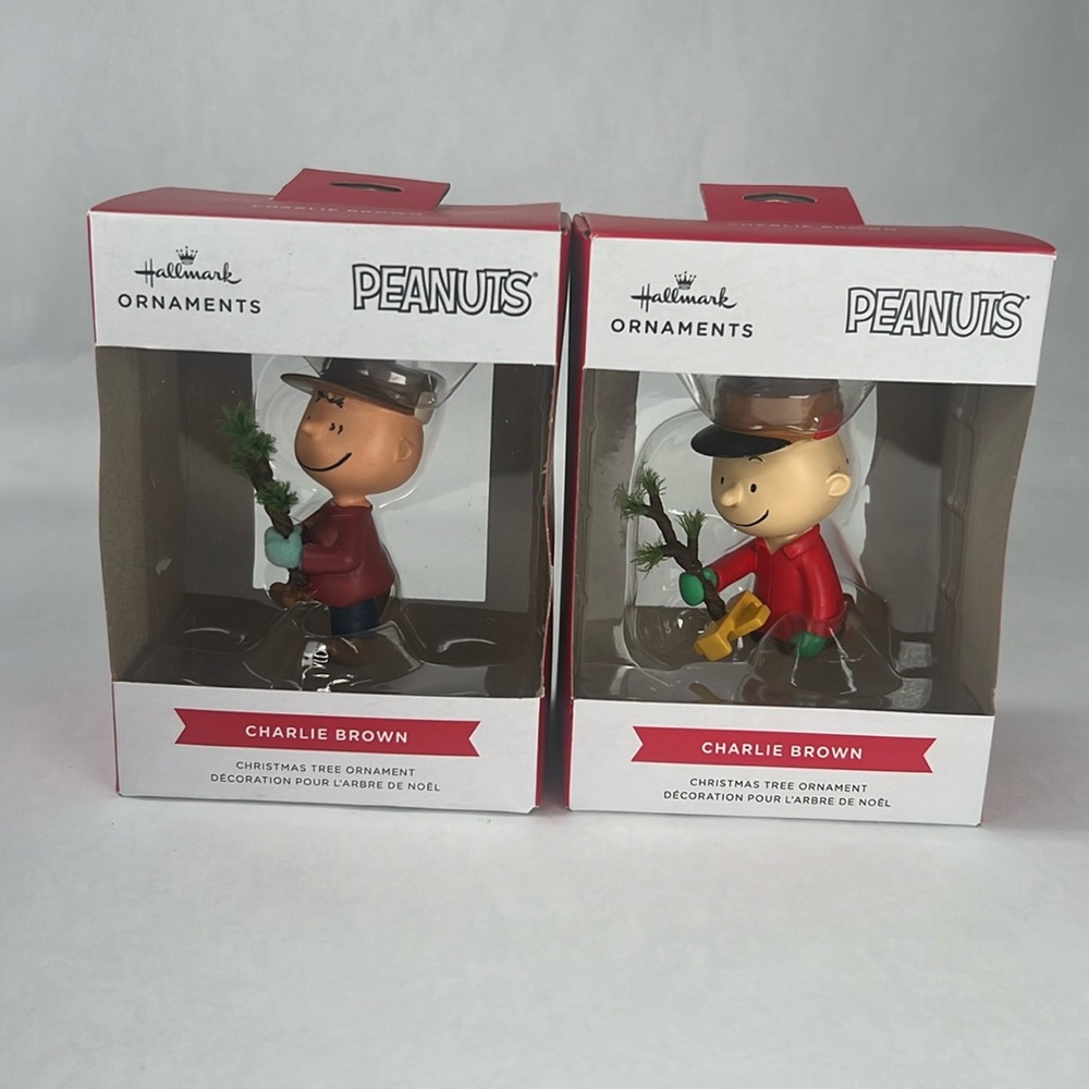 Hallmark Ornament Lot of 2 Peanuts Charlie Brown With Tree